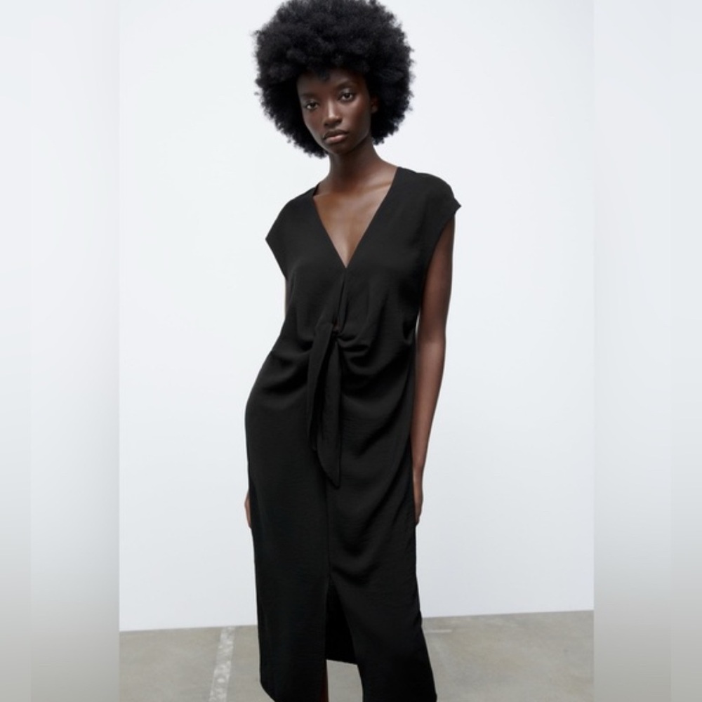 Zara Black Front Knotted Dress